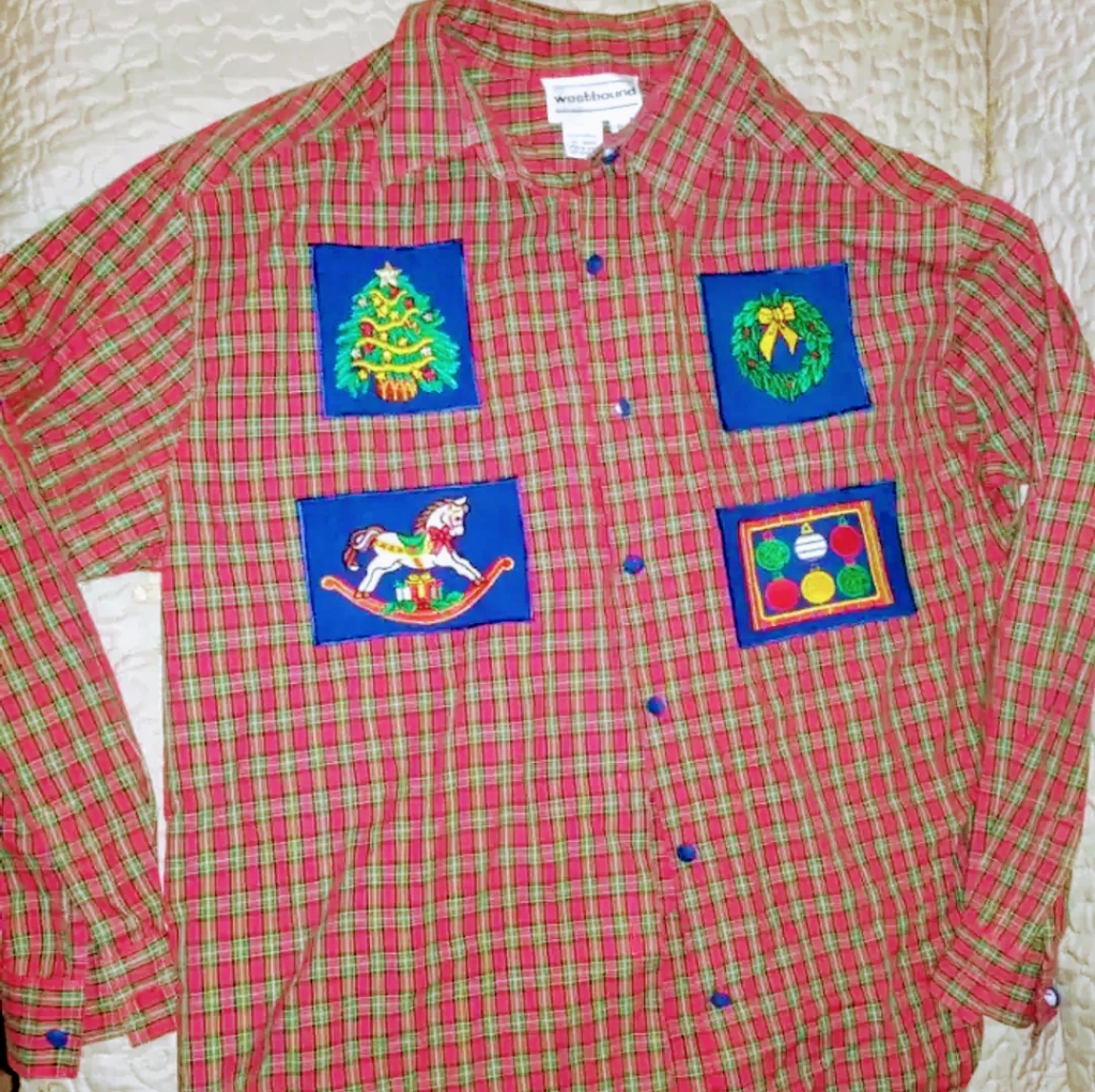 Sz 8 Vintage Christmas Button Down Shirt